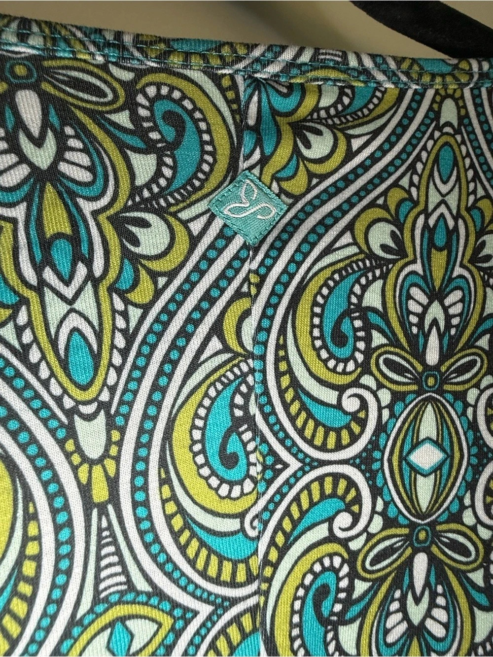 prAna Nadia Veeda V-Neck Faux Wrap 3/4 Sleeve Paisley Midi Dress Green & Blue XL - Picture 12 of 13